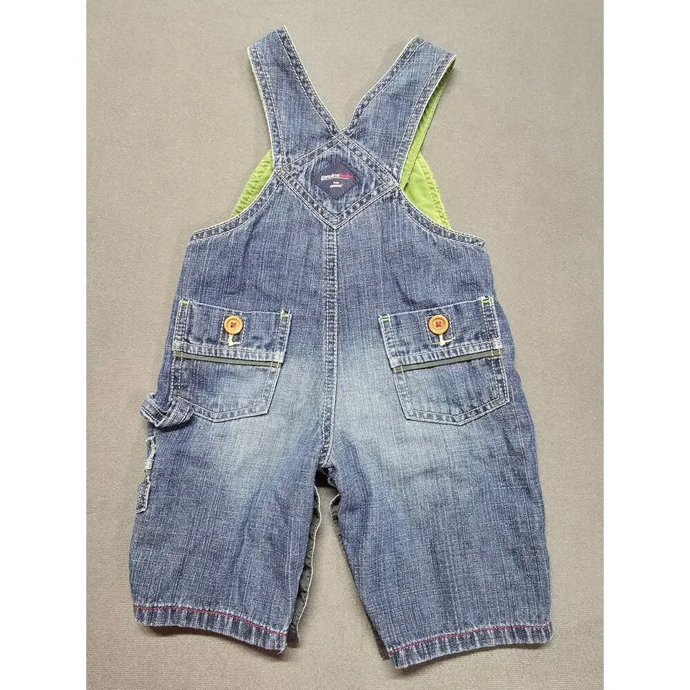 Oshkosh Jean Blue bib overalls short size 6 Months Girls Boys Adjustable Stretch